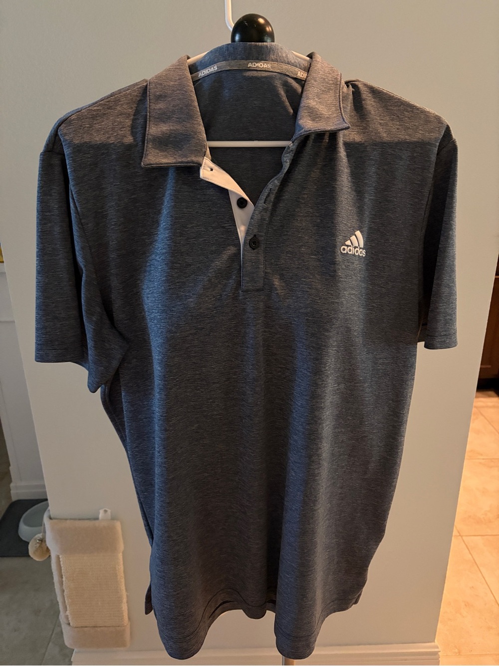 adidas Men's Heather Blue Polo with White Trim